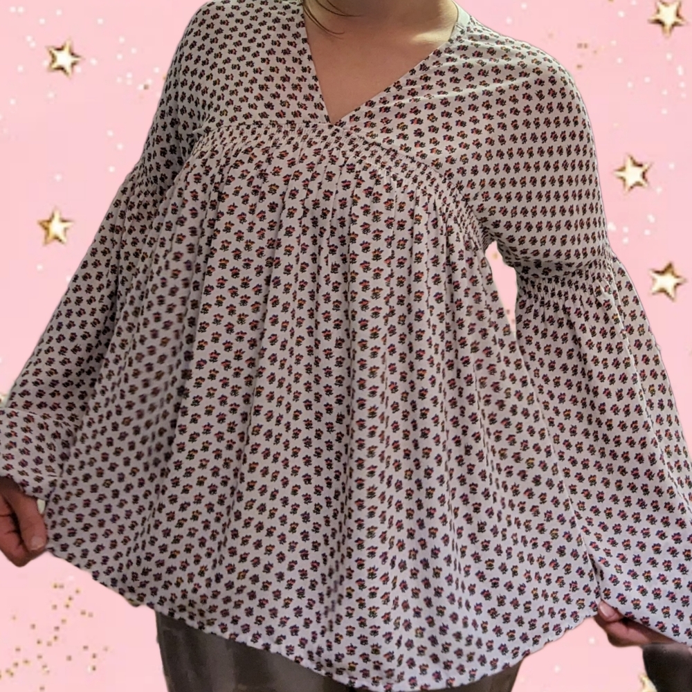 GAP white and floral print balloon sleeve blouse